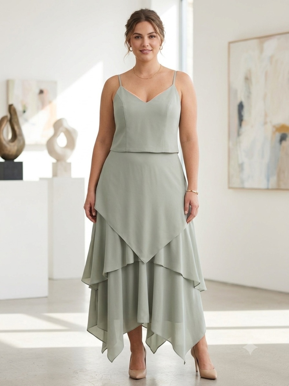 Dessy Collection Sage Green Spaghetti-Strap Maxi Dress